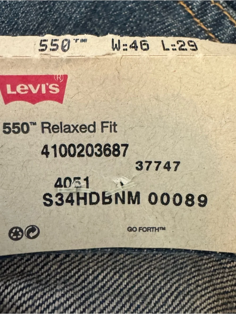 Levi’s 550 Relaxed Fit Jeans Mens 46x29 Relaxed Fit Tapered Leg NWT Big and Tall